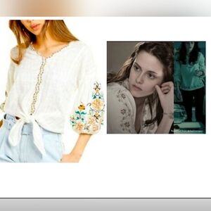 Max Studio peasant embroidered boho blouse ASO Bella Swan Sz Med